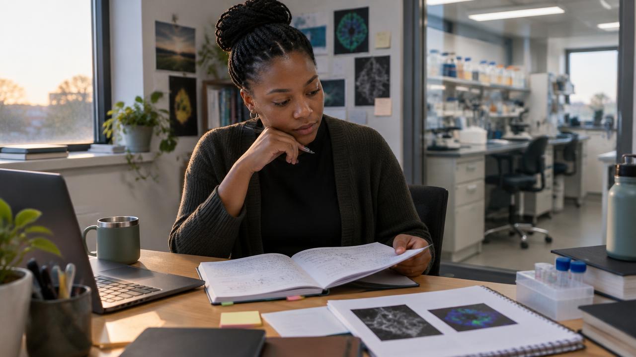 Illustrative researcher considering a project’s practical decisions; AI-generated.